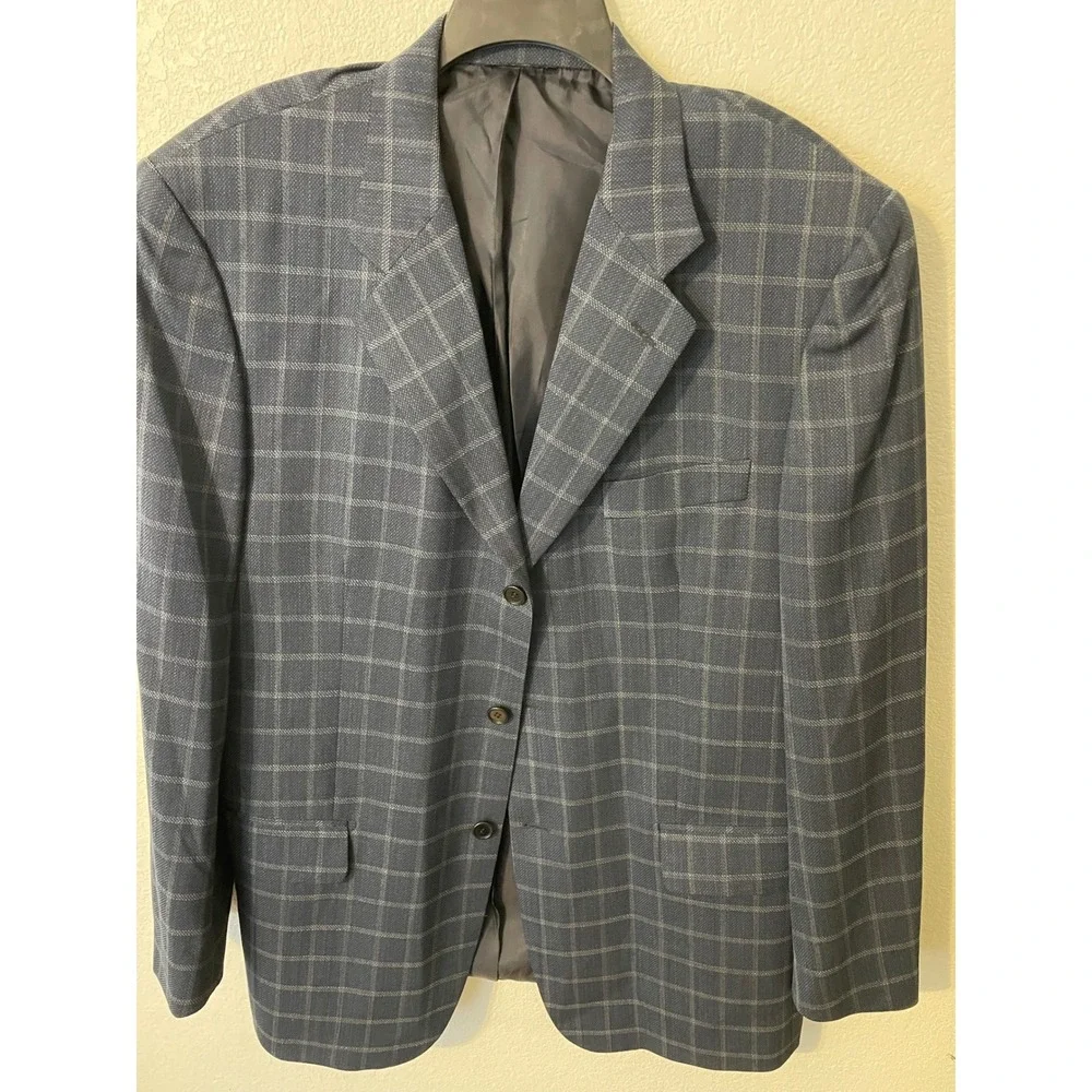 Silvio Berlusconi 1881 Mens Wool Blazer Navy Windowpane Check Made in Italy  44L